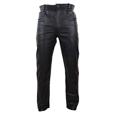 Image of Mens Real Leather Jeans Hide Trousers Biker Racing Classic Black 30