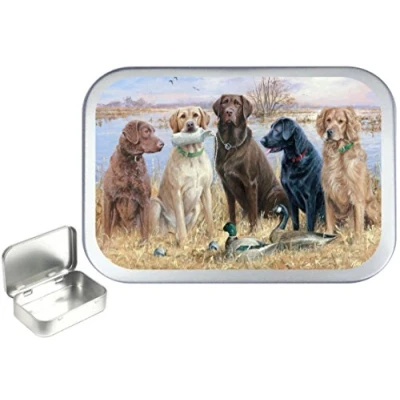 Image of TEEZ Hunting Dogs 50ml, 1oz Hinged Silver Tobacco Tin, Pill Storage Tin