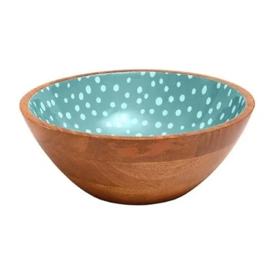 Image of Dexam Sintra Mango Wood Spotted Salad Bowl Duck Egg