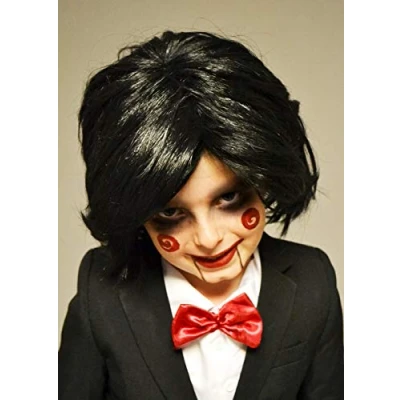 Image of Mens Halloween Saw Style Black Billy Puppet Wig