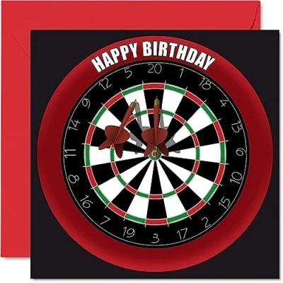 Image of Fun 25th Birthday Cards for Men Woman Dart Board Happy Card Son Daughter Brother Sister Uncle Auntie Niece Nephew Cousin, 145mm x Sports Darts Bday Greeting