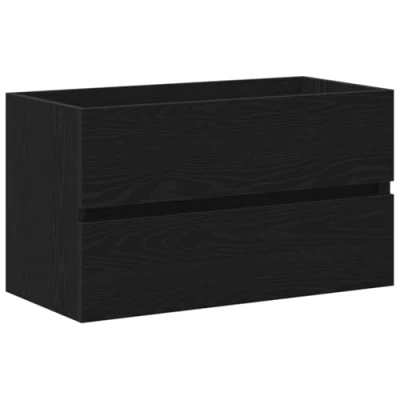 Image of vidaXL Black Oak Sink Cabinet Wall Mounted Engineered Wood Vanity Unit 80x38.5x45 cm for Modern Bathroom Storage