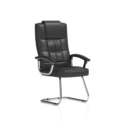 Image of Moore Deluxe Visitor Cantilever Chair Black Leather With Arms KC0152