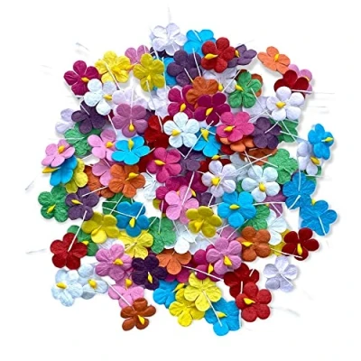 Image of RATREE 888 Handmade 100 Pcs Mixed Color Mulberry Paper Flowers Blossom DIY Crafts 18 x18mm Mini Artificial