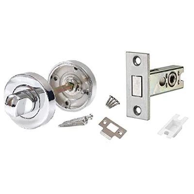 Image of Polished Chrome Turn &amp; Release Thumb with Dead Bolt Set for Bathroom WC, Loo Toilet Door Twist Golden Grace