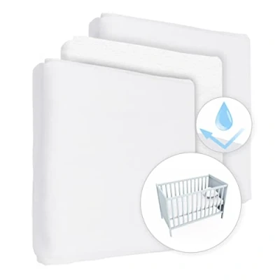 Image of 2 Jersey Fitted Sheets with 1 Waterproof Mattress Protector for 140x70 cm Cot Bed (White)