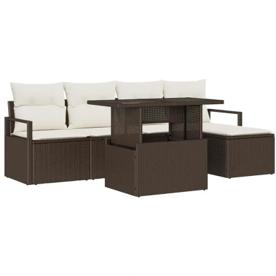 Image of vidaXL 6 Piece Garden Sofa Set with Cushions Brown Poly Rattan