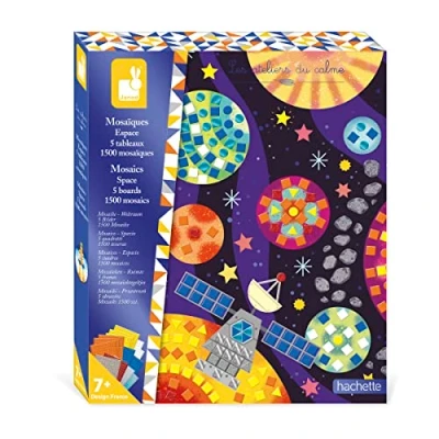 Image of Janod Space Themed Foam Mosaics Set Les Ateliers du Calme Children’s Arts &amp; Crafts Kit Mastering Fine Motor Skills Concentration 7 Years +, J07855, Multicolor