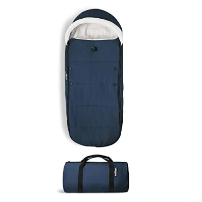 Image of BABYZEN YOYO Footmuff, Navy Blue Sherpa Lining &amp; Fleece Hood with Drawstring to Keep Baby Warm Includes Carrying Bag Machine Washable