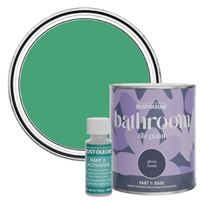 Image of Rust Oleum Green Water Resistant Bathroom Tile Paint in Gloss Finish Emerald 750ml