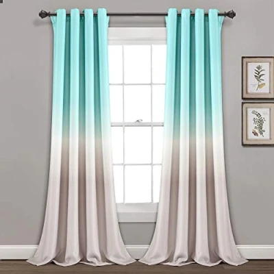 Image of Lush Decor Aqua and Gray Umbre Fiesta Curtains Room Darkening Window Panel Set for Living, Dining, Bedroom (Pair), 95 Long x 52 Wide, L, &amp;
