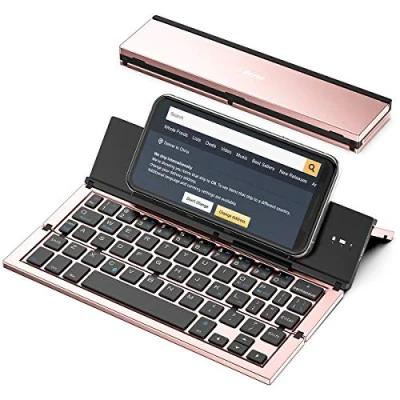 Image of Geyes Foldable Bluetooth Keyboard,Portable Folding Wireless USB Rechargeable Keyboard for iOS,Android,Windows,Smartphone(Rose Gold)