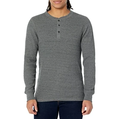 Image of Amazon Essentials Men&#039;s Slim Fit Long Sleeve Waffle Henley Shirt, Charcoal, M