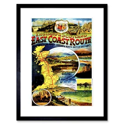 Image of Wee Blue Coo TRAVEL RAIL MAP EAST COAST ROUTE TRAIN ENGLAND SCOTLAND UK FRAMED PRINT B12X8013
