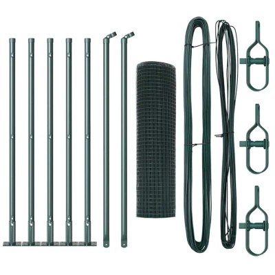 Image of vidaXL Welded Wire Fence with 7 Flanged Posts Green 0.4x10 m Steel