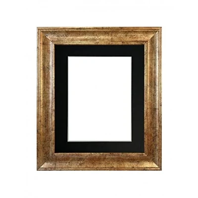 Image of FRAMES BY POST Scandi Antique Gold Picture Photo Frame with Black Mount A1 Image Size A2 Plastic Glass