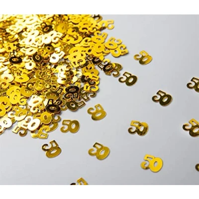 Image of SHATCHI 28g Gold 50th Birthday Confetti Foil Metallic Glitz Table Scatter Sprinkles Age Bday Party Decorations, 12mm