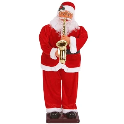 Image of HJDSUDU Animated Dancing Santa, Santa Claus Playing Saxophone, Shaking Hips Singing Toys, Life Size Christmas Welcome Decoration, for Holiday, Party,130cm/51in