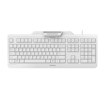 Image of CHERRY SECURE BOARD 1.0, UK Layout, QWERTY Keyboard, Wired Security Keyboard with Integrated Reader for Smart Cards and Cards/Tags RF/NFC InterfaceGrey/White