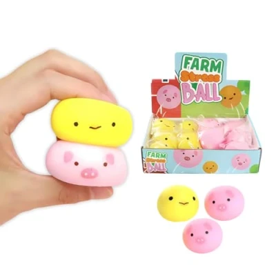 Image of Squishy Balls Farm Pig Chicken 6cm Stress Hand Exercise 3 Pack Sensory Animals Toys Fidget Anxiety Relief for Kids and Adults By Playlearn