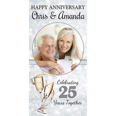 Image of Personalised 25th Silver Wedding Anniversary Photo Door Poster Banner N26 Large 2ft x 4ft Decoration