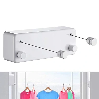 Image of JOOM Retractable Clothesline Indoor Outdoor washing line Heavy Duty Stainless Steel Wall Mounted Laundry for Bathroom Hotel Style 2 * 4.2M (13.8) Feet (Two line, White)