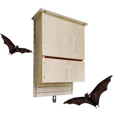 Image of Outside Bat Habitat House Wood Shelter for Colony Reusable Wooden Nest Hibernation, Box Decor Garden Patio Yard Fowybe