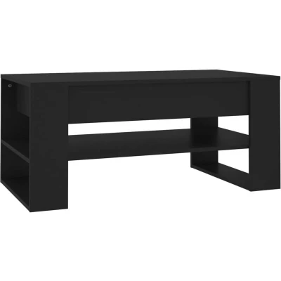 Image of vidaXL Rectangular Coffee Table in Black, Engineered Wood, Storage Shelf Included, Smooth Surface, Moisture Resistant Material, Dimensions 102x55x45 cm