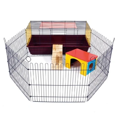 Image of LITTLE FRIENDS Indoor Rabbit 100 Cage with Run: Ideal for Rabbits &amp; Guinea Pigs,Black