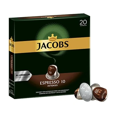 Image of Jacobs Espresso 10 Intenso Coffee Capsules Compatible with Nespresso 20 5.2 g