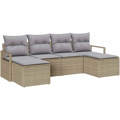 Image of vidaXL 6 Piece Garden Sofa Set with Cushions Beige Poly Rattan