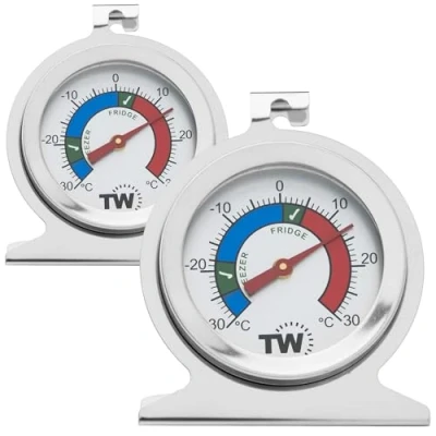 Image of Fridge Freezer Thermometer Twin Pack For Monitoring Refrigerator Temperature Stainless Steel and