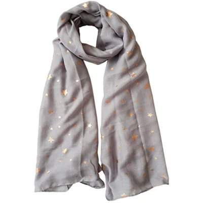 Image of GlamLondon Galaxy Scarf Rose Gold Glitter Foil Stars Print Ladies Party Wedding Fashion Wrap (WH 90 Silver)