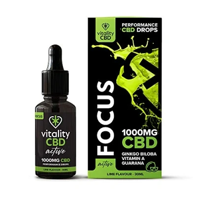 Image of Vitality CBD Active Focus Drops with Ginkgo Biloba, Vitamin A, Guarana, 1000mg of CBD, 30ml, Lime Flavour, NO THC