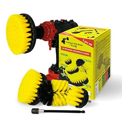Image of Kornely™ Premium Drill Brush, Medium Soft, Yellow 5pcs. SET. Professional Power Scrubber. Doesn&#039;t Scratch Surfaces. Suitable for Tile, Grout, Bathtub, Shower, Fiberglass, Car Rims, Furniture