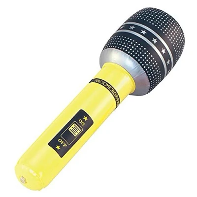 Image of Yellow &amp; Black Inflatable Microphone (40cm) 1 Pc. Eye Catching Design, Perfect Accessory for Karaoke Night, Kids Birthday Parties, Fun Events