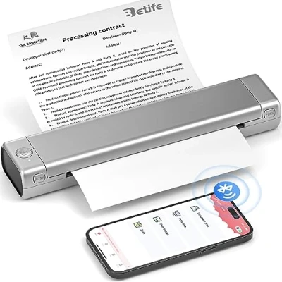 Image of Betife Portable Printers Wireless for Travel A4 Thermal Bluetooth Printer, Printer Phone &amp; Laptop, Supports Tattoo Stencils, Compatible with 210 mm x 297 Paper (Silver)