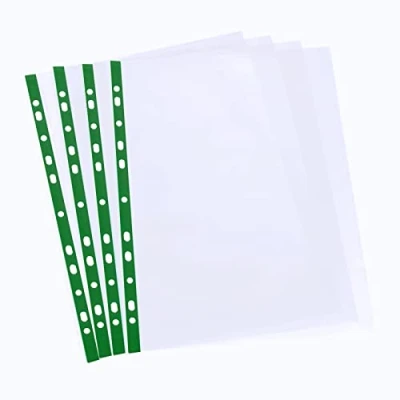 Image of ASelected 100 PCS Punched Poly Pockets A4 Quality Clear Plastic Folders Wallets