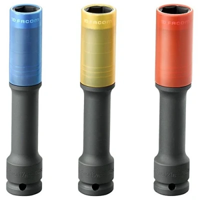 Image of Facom NSI.3EL 1/2 Inch Special Impact Socket Spanner Set 3 Lengths (17 19 21 mm) Extra Long 1 Piece