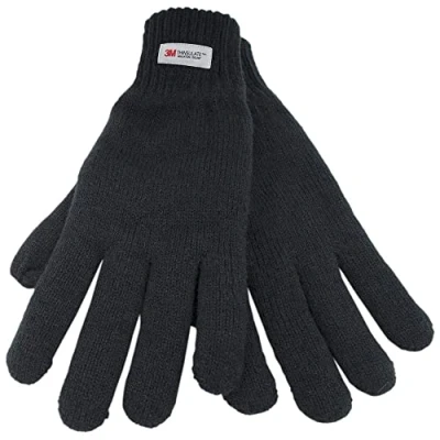 Image of New Mens Thermal Thinsulate Lined Knitted Warm Winter Gloves GL130 L/XL Black