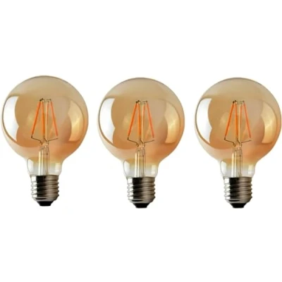 Image of LEDSone Dimmable G95 E27 LED Edison Style Light Bulbs 8W 800lumens, Screw Decorative Filament Amber Globe Glass Warm White Lighting 2700K 3 Pack