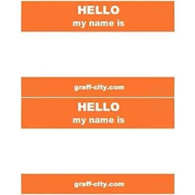 Image of &#039;Hello My Name is&#039; Stickers/Name Label Tags Orange &amp; White 100 8cm x 6cm