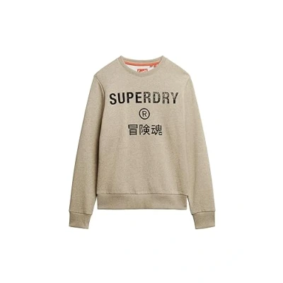 Image of Superdry Men&#039;s Workwear Logo Vintage Crew Sweatshirt, Tan Brown Fleck Marl, S
