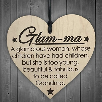 Image of RED OCEAN Glam Ma Fabulous Grandma Wooden Hanging Heart Plaque Shabby Chic Nanny Love Sign