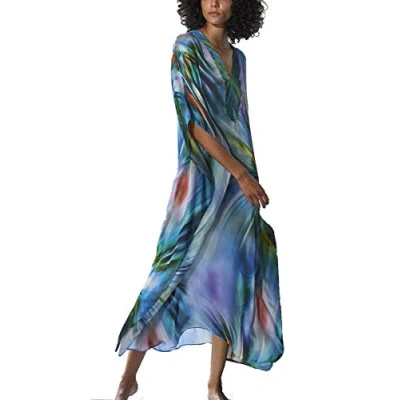 Image of YouKD Women&#039;s Summer Bohemian Long Kaftan Ethnic Pattern Maxi Dress Beach Bikini Cover Ups Sunblock