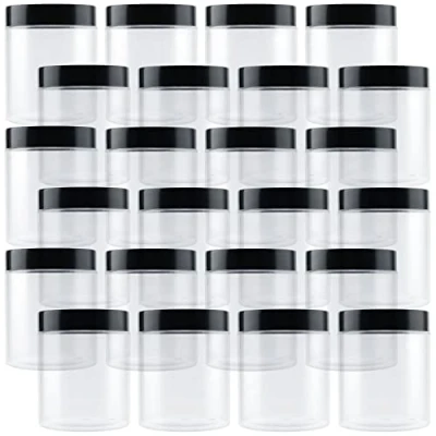 Image of PINGEUI 24 Pack 250ml Clear Round Plastic Jars with Lid, BPA Free Wide Mouth Container, Empty Sample Storage Pot for Slime, Food, Spices, Liquids, Crafts