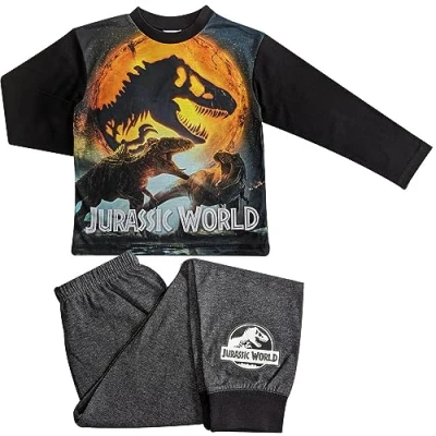 Image of Jurassic World Boys Pyjamas Long Sleeved 4 to 10 Y 5 Years / 104 110 cms Black/Grey