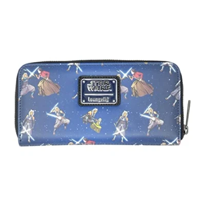 Image of Loungefly Disney Star Wars Ahsoka Tano and Grogu The Mandalorian Allover Print Zip Around Wallet, black, M, Zippered Wallet