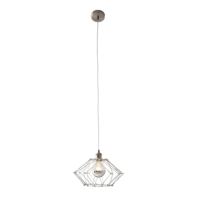 Image of Fyn Wire Frame Pendant Ceiling Light Silver 1xE27