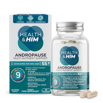 Image of Health &amp; Him Andropause 55+ Testosterone Supplements for Men 60 Capsules Mens Multivitamin with Shilajit Lycopene Vegan, Gluten Free Vitamins